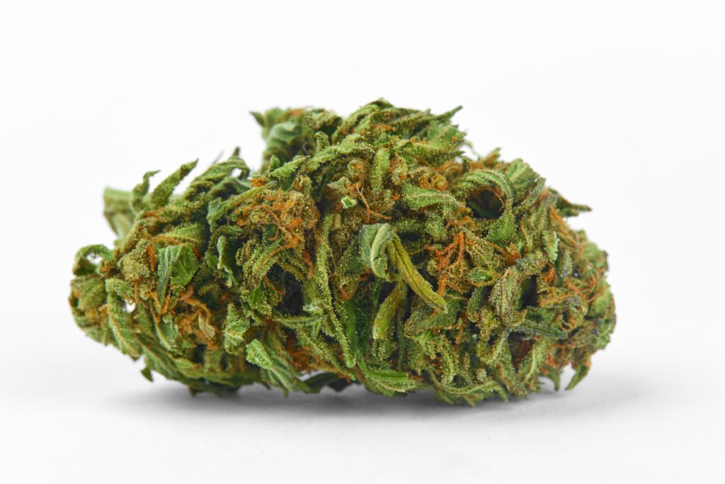 Close up of prescription medical marijuana strain flower Cherry Pie on white background