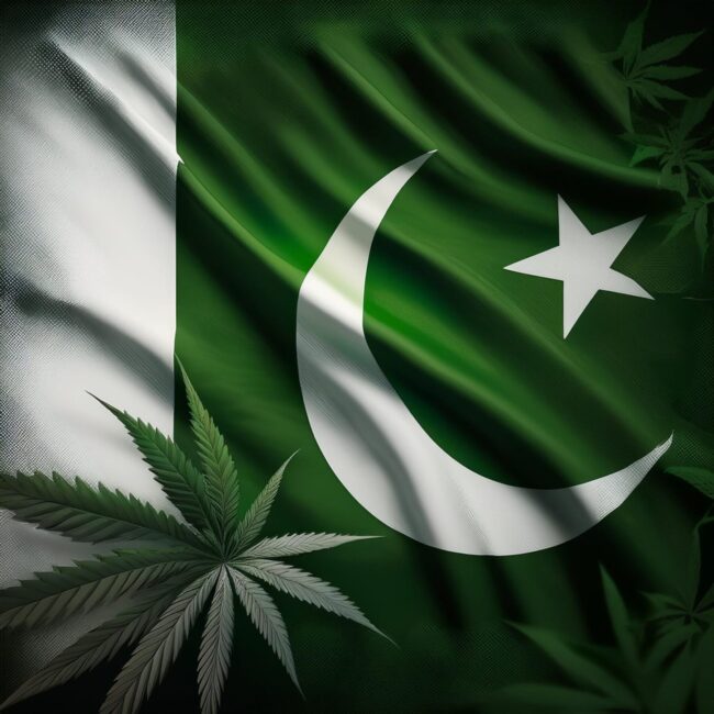 Firefly Pakistan flag, cannabis behind it 24985